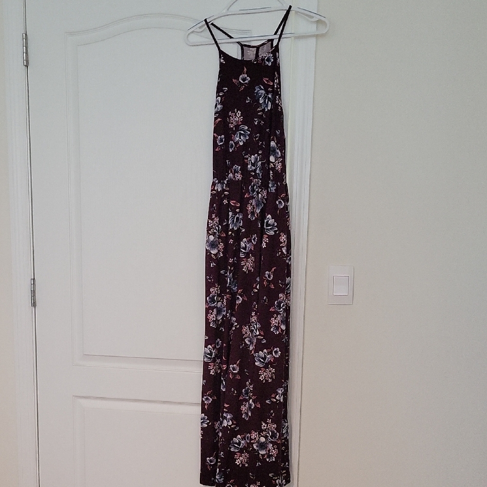 French Grey Floral Maxi Dress - Dark Purple